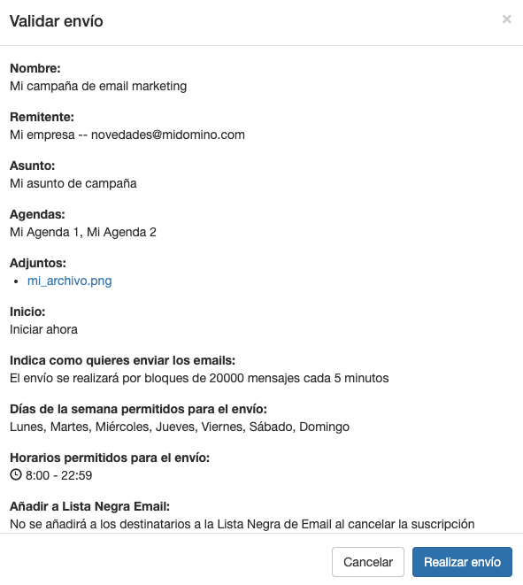 Resumen del envío en tus campañas de email marketing -