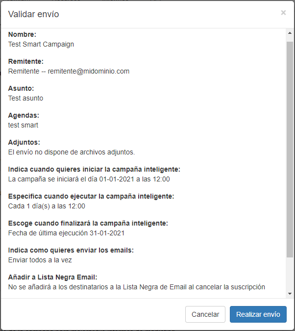 Resumen del envío en tus campañas inteligentes de email marketing -