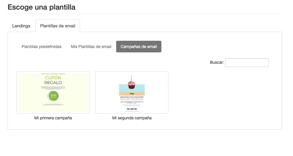 Escoge una plantilla al crear una Plantilla de Email -